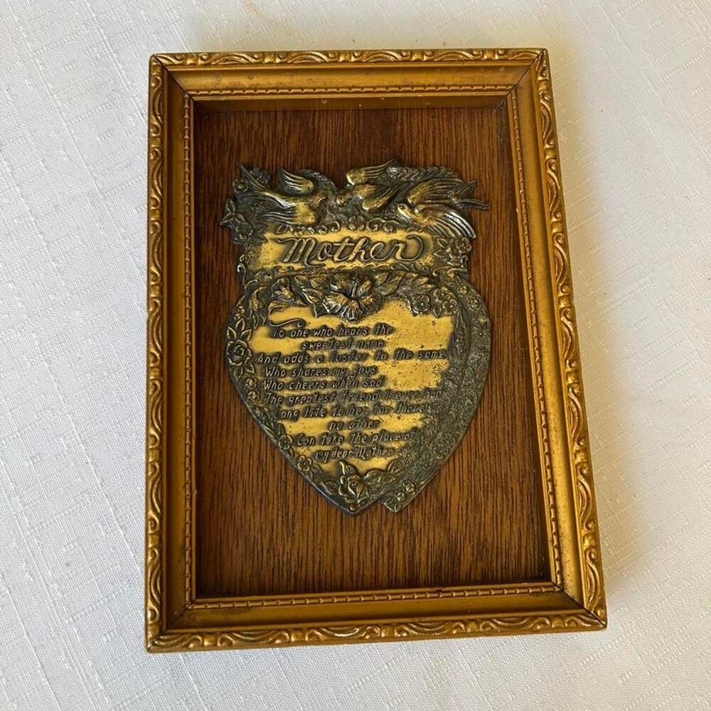 Vintage mother poem brass on wood plaque gift wall hanging cottagecore decor
